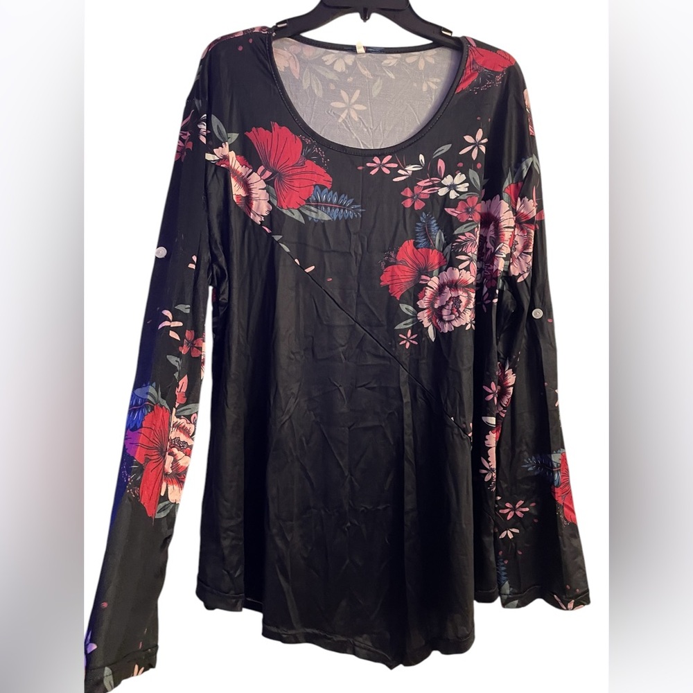 Floral Black Long Sleeve Women's Top